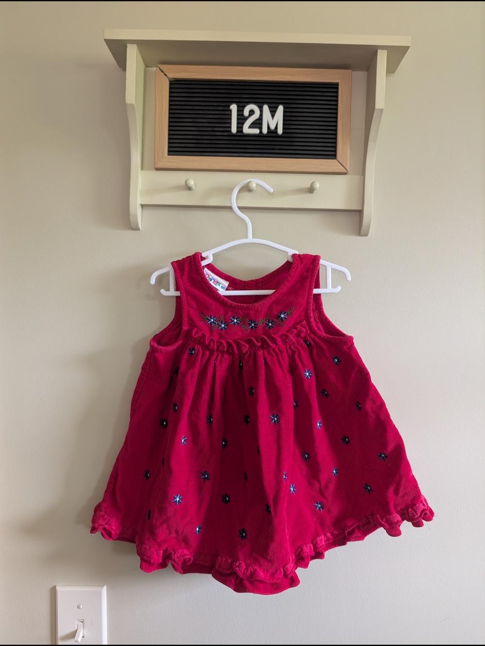 Alexis Bright Red Sleeveless Toddler Dress with Blue Embroidery